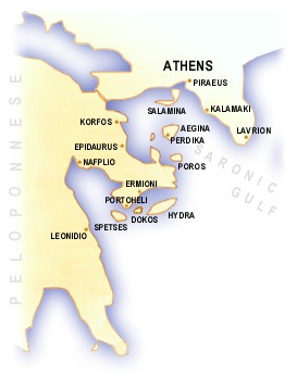 map of saronic gulf and eastern peloponnese